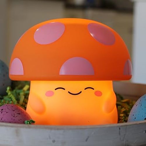 Ambient Mushroom Night Light, Cute Silicone Squishy Light Up Mushroom Lamp, Tap-Sensitive 3 Level Dimmable Nightlight, Easter Gifts for Kids, Battery-Powered Touch Lamp, Baby Nursery Decor