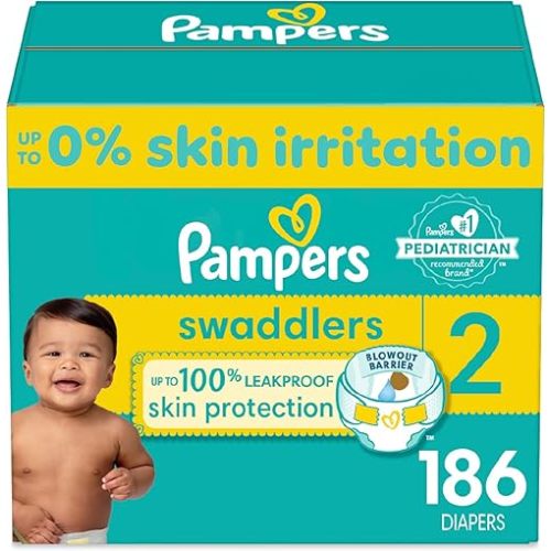 Pampers Swaddlers Diapers - Size 2, One Month Supply (186 Count), Ultra Soft Disposable Baby Diapers