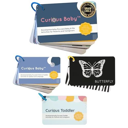 Curious Baby™, Toddler, High Contrast, and Speech Development Cards. Award Winning 40+ Activities for Baby & Me, Activity at Home, Speech and Language Development
