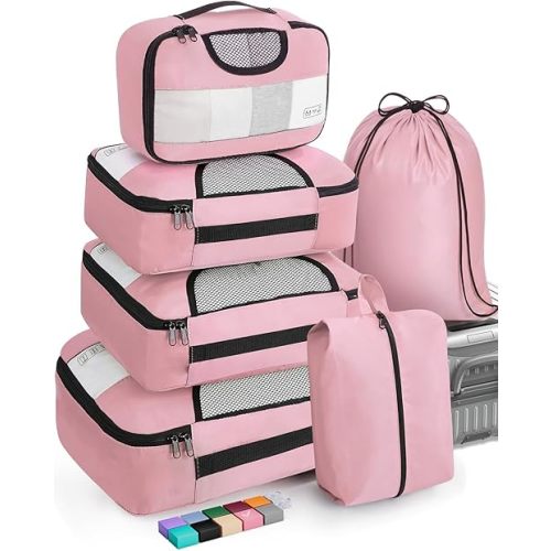 Veken 6 Set Packing Cubes for Suitcases, Travel Organizer Bags in 4 Sizes for Carry on Luggage and Essentials (Extra Large, Large, Medium, Small)