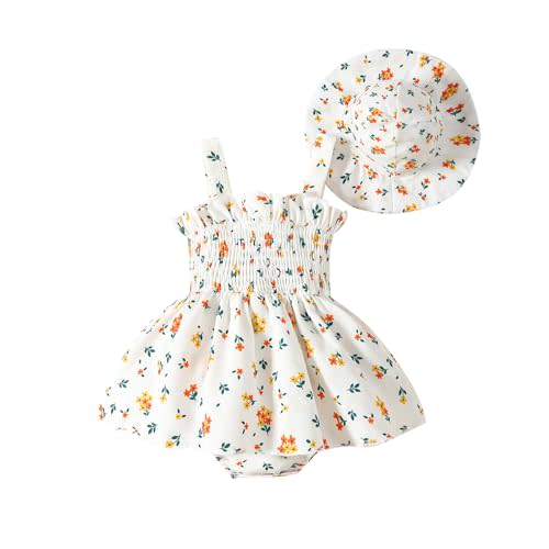 Jeinxcn Toddler Baby Girl Summer Clothes Halter Floral Romper Dress Backless Outfits with Hat