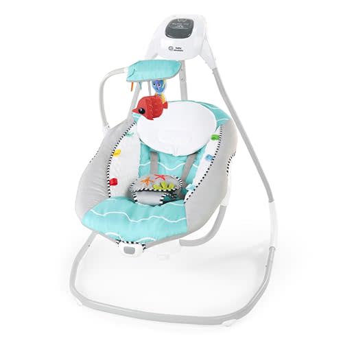 Baby Einstein Ocean Explorers Musical Compact, Lightweight Baby Swing, 6-Speed Multi-Direction, Vibrations, Music, Sounds, 0-9 Months - Grey