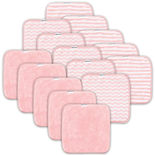 MOIICARE 15 Pack Baby Washcloths - Super Soft Absorbent Wash Cloths for Boy and Girl, Newborn Essentials Baby Clothes, Gentle on Sensitive Skin for Face and Body, 10" by 10", Pink