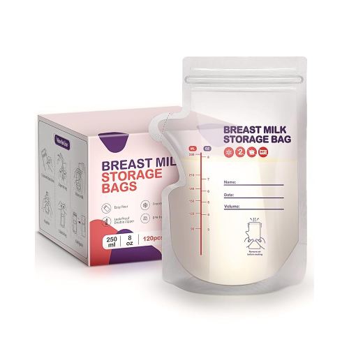 dearlomum BPA-Free Breastmilk Storage Bags - 120 Pcs, 8 Ounce, Self-Standing with Pour Spout, Space-Saving Flat Profile, Ideal for Convenient Breastfeeding and Milk Storage, Refrigeration & Freezing