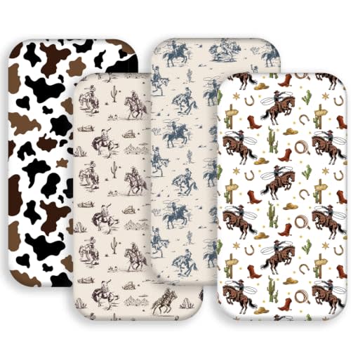 4 Pack Western Cowboy Crib Baby Sheets Western Neutral Breathable Fitted Baby Sheet Cowboy Nursery Sheets for Baby Boys or Girls (Bassinet Sheet)