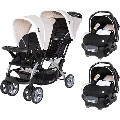 Baby Trend Infant and Toddler Double Stroller & 2 Car Seat Combo, 3 Pc Set, Khaki