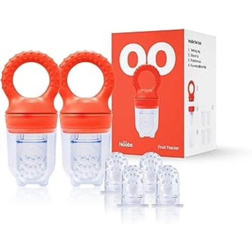 Baby Fruit Feeder by Love Noobs, Frozen Teething Toys for Babies, 2 Pack Baby Fruit Pacifier Feeder with 4 Extra Teats, Baby Eating Essentials, Frozen Teether, BPA Free Baby Feeding Supplies