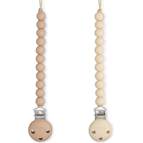 Comfy Cubs Pacifier Clips 2 Pack - 100% Food Grade Silicone Baby Pacifier Clips, BPA & PVC Free - CPSIA Certified, Lightweight and Flexible Baby Gifts - Beige & Light Beige