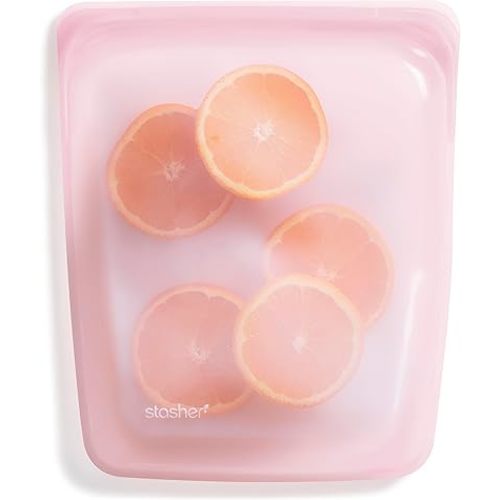 Stasher Platinum Silicone Food Grade Reusable Storage Bag, Pink (1/2 Gallon) | Reduce Single-Use Plastic | Cook, Store, Sous Vide, or Freeze | Leakproof, Dishwasher-Safe, Eco-friendly | 64 Oz