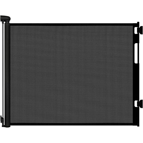 Retractable Baby Gate for Stairs and Doorways, 55" Wide x 33" Tall Mesh Dog Gate for Indoor & Outdoor Use, Safety Gate for Babies and Pets, Child Gates for Hallways, Hardware Mounted, Black
