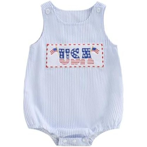 BeQeuewll Summer Baby Clothes Newborn Boy Girl Smocked Bubble Romper Plaid Overall Infant Fishing Outfit