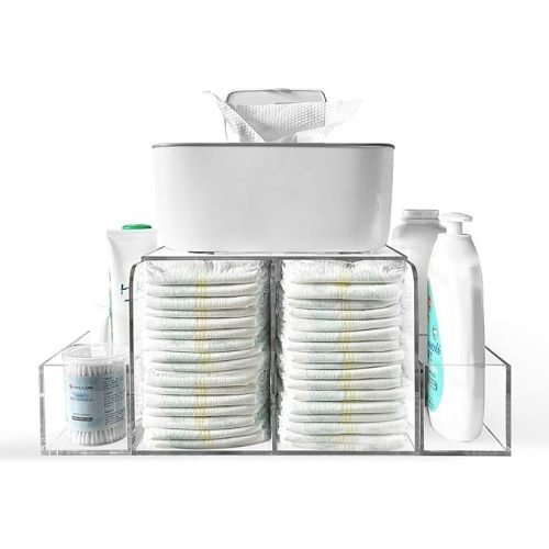 Acrylic Diaper Caddy, Baby Changing Table Organizer, Detachable Clear Diaper Storage for Wipe Dispenser, Wipe Warmer and other Diapering Essentials