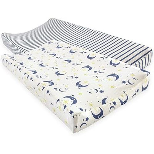 Touched by Nature Unisex Baby Organic Cotton Changing Pad Cover, Moon, One Size