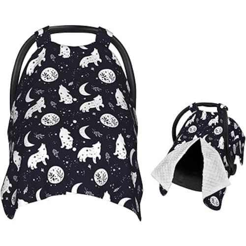 Wolf Star and Moon Baby Car Seat Canopy Nursing Cover for Newborn Car Seat Breastfeeding Covers Blanket Newborn Shower Gift