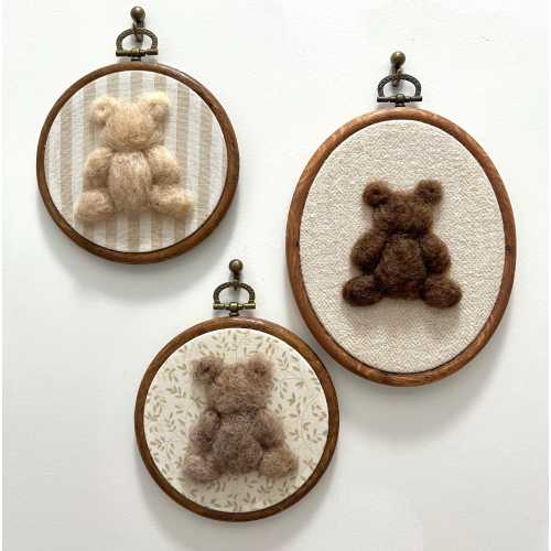 Vintage Inspired Teddy Bear- Neutral option, Baby Nursery Decor, Felted, Framed Wall Art