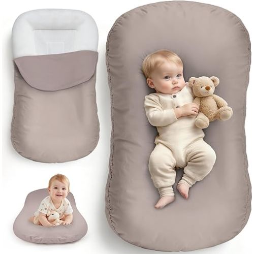 FibeGlis Extra Large Baby Lounger for Newborn, Infant Lounger 0-24 Months - Ergonomic Cotton Baby Nest with Tummy Time Support, Portable Floor Seat for Motor Skill Development, Newborn Essentials Gift