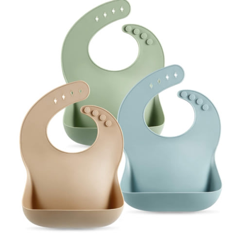 PandaEar Set of 3 Silicone Baby Bibs Waterproof, Soft, Unisex, 10-72 Months (Brown/Blue/Green)