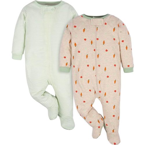 Gerber unisex-baby 2-pack Sleep 'N Play - 3-6 Months - Happy Veggies