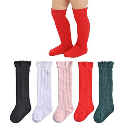 EPEIUS Baby Girls Boys Uniform Knee High Socks Tube Ruffled Stockings Infants and Toddlers (Pack of 3/5)