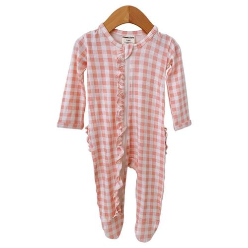 Ruffle Zipper Footie, Pink Gingham