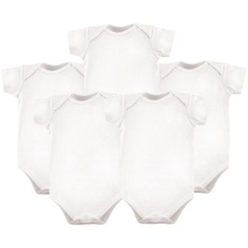 Hudson Baby Cotton Bodysuits 5pk, White, 0-3 Months