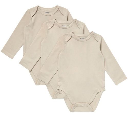 Hanes Pure Comfort Baby Long Sleeve Bodysuits, Organic Cotton, Boys & Girls, 3-Pack Mushroom Beige 3MTH