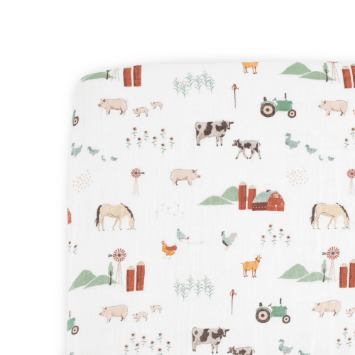 Cotton Muslin Crib Sheet - Farmyard