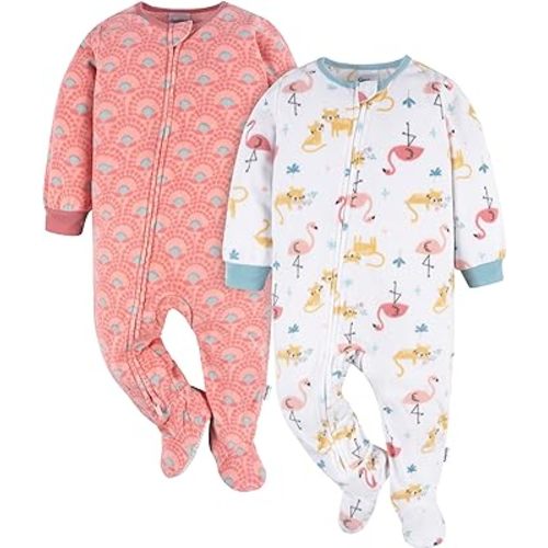 Gerber Baby Girls' Toddler Loose Fit Flame Resistant Fleece Footed Pajamas 2-Pack