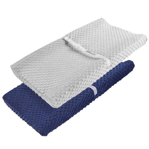 2Pcs Changing Pad Cover, Ultra Soft Plush Changing Table Covers Breathable Changing Table Sheets Wipeable Changing Pad Covers Suit for Baby Boys and Girls(Light Gray+Sapphire Blue,Upgrade)