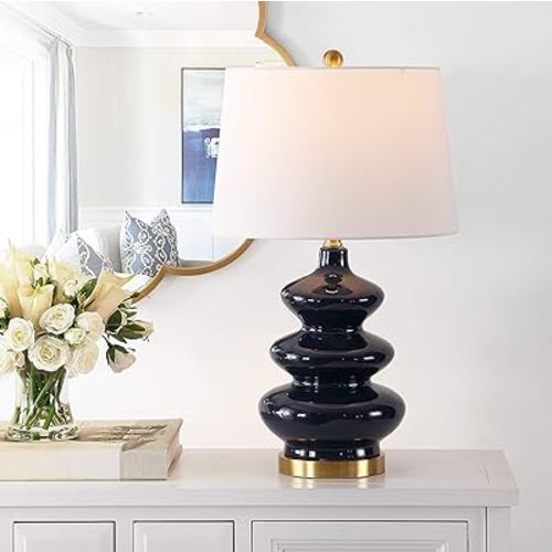 Safavieh Lighting Collection Brielle Navy Mosaic 28-inch Bedroom Living Room Home Office Desk Nightstand Table Lamp (LED Bulb Included)