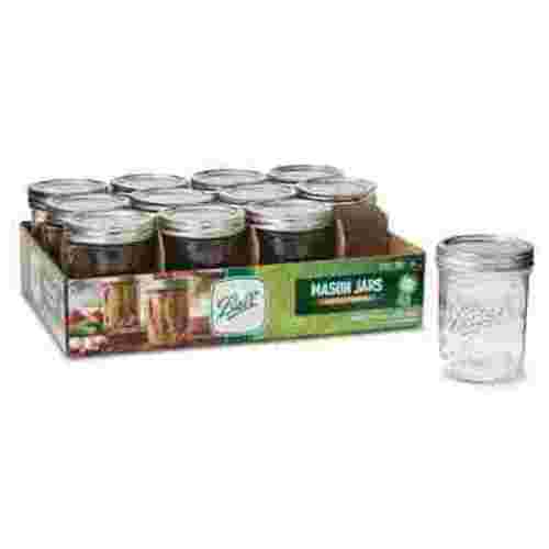 Ball Pint Size Glass Mason Jars with Lids & Bands, Wide Mouth, Clear, 16 oz, 12 Count