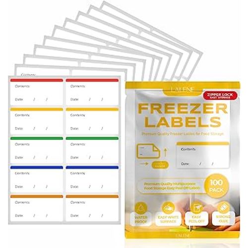 100 Freezer Labels Easy Peel Off - Postage Meter Labels - Color Coding Frozen Food Label Holders Stickers That Leave No Sticky Residue After Use, Jar Labels - Freezer Labels