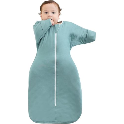 PuppyPaws Baby Sleep Sack 1.5 TOG, Transitional Swaddle with Arms Up Length Sleeves and Mitten Cuffs, Sleep Sack 0-3 Months, Wearable Blanket Baby, 95% Rayon derived from Bamboo, 5% Spandex