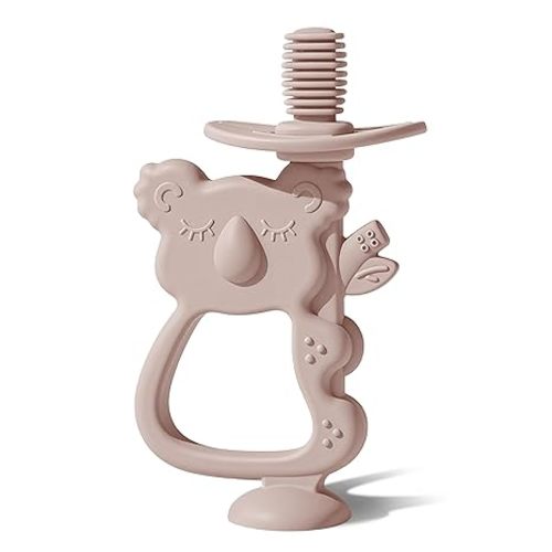 Moonkie Teething Toy, Safe & Easy to Hold BPA Free Silicone Teethers, 360° Baby Toothbrush with Suction Base, Teether Toys Best for Babies 6-12 Months (Koala Ether)