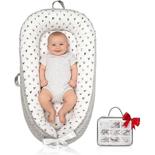 Baby Lounger | Organic Cotton Infant Lounger | Reversible, Adjustable & Portable Floor Lounger | Soft, Breathable, Washable Cover