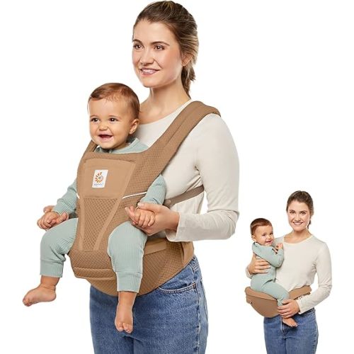 Ergobaby Alta Hip Seat All-Position Breathable Mesh Hip Seat & Carrier, Camel Brown