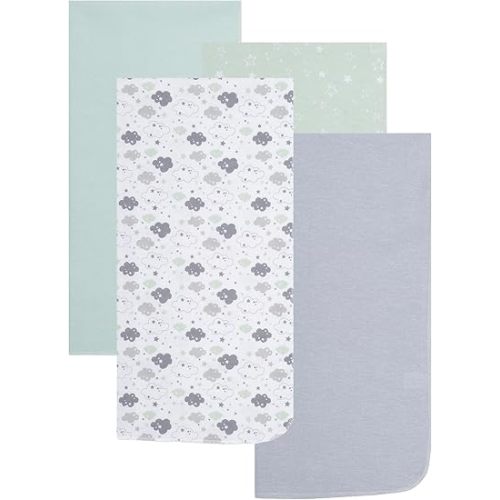 EVERYDAY KIDS 4 Pack of Soft Flannel Receiving Baby Blanket Set for Boys and Girls; Green/Gray Baby Swaddle Blankets for Newborn Baby Boy or Girl Nursery with Fluffy Clouds, Stars, Solid Prints