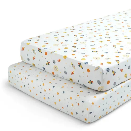 Delta Children Fitted Crib Sheets for Girls and Boys - Crib Sheet for Standard Crib and Toddler Mattresses - 28x52 Inch (Pack of 2), Space Exploration