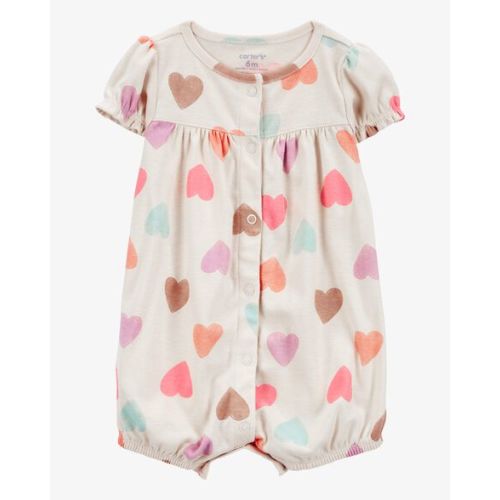 Baby Heart Print Ribbed Short-Sleeve Romper - Tan - Carter's | Carter's