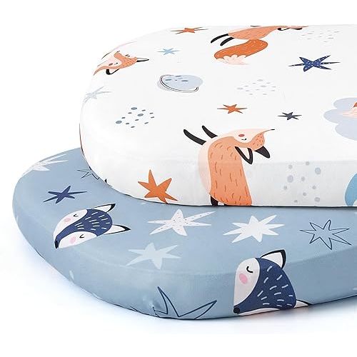 Stretch Fitted Bassinet Sheet Set BROLEX 2 Pack Cradle Sheets for Bassinet Pad/Mattress,Unisex Boys Girls,Ultra Soft,Starry Fox