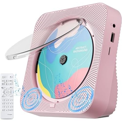 CD Player Portable with Bluetooth 5.1Desktop CD Player with HiFi Sound Speakers,Remote Control,Dust Cover,LED Display,Boombox FM Radio,USB/AUX for Home (Pink)