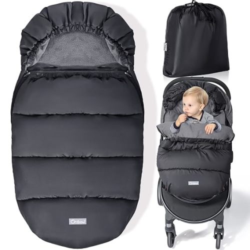 Orzbow Universal Stroller Footmuff, Winter Baby Stroller Bunting Bag, Warm Coral Fleece Stroller Sleeping Bag for Cold Weather, Waterproof & Windproof, Baby Winter Must Have, Black