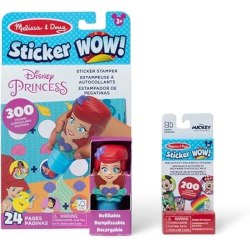 Melissa & Doug Sticker Wow!™ Disney Princess Ariel Bundle: 24-Page Activity Book, Refillable Sticker Stamper, Mini Pad, 500 Stickers, Arts and Crafts for Kids Ages 3+