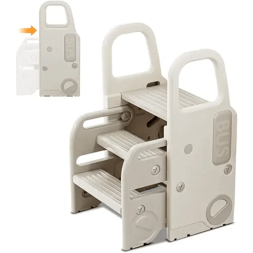 UNICOO® 2-in-1 Step & Stool | Storable Step Stool for Toddlers | Foldable Adjustable 2-3 Step Stool for Kids, Toddler Step Stool with Anti-Slip & Space-Saving Design | Bathroom Sink, Potty, Toilet