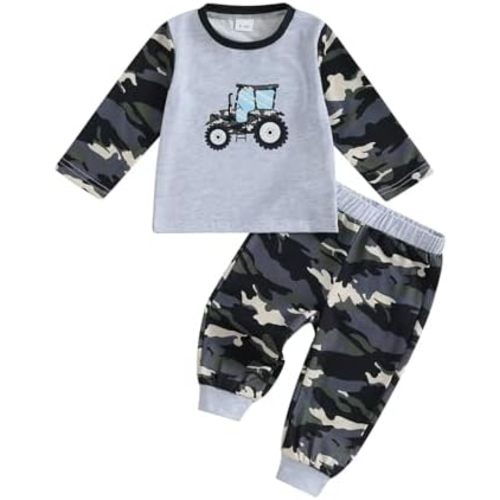 Toddler Baby Boy Fall Winter Clothes Retro Embroidery Duck Hunting Sweatshirt Pullover Camo Pants Outfits