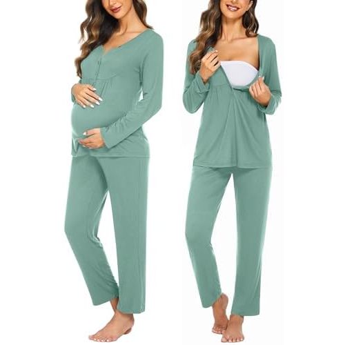 Ekouaer Maternity Nursing Pajama Sets Labor Delivery Pjs Long Sleeve Breastfeeding Pajamas Pregnancy Sleepwear Set