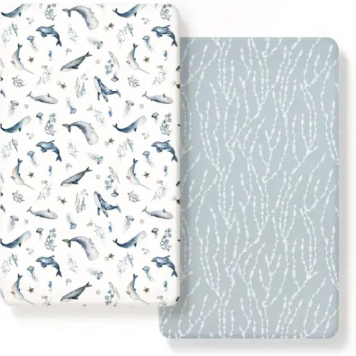GRSSDER Jersey Knit Fitted Crib Sheets Set 2 Pack All Standard Crib Mattress Deep Pocket
