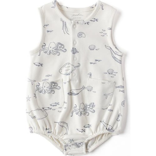 Life Aquatic Print Organic Cotton Romper, 0-3M