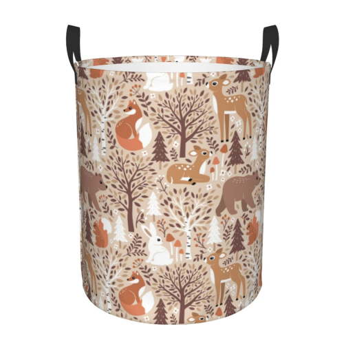 Large Laundry Basket with Handles - Woodland Animals in Neutral Tones Baby Kids Dirty Clothes Laundry Hamper