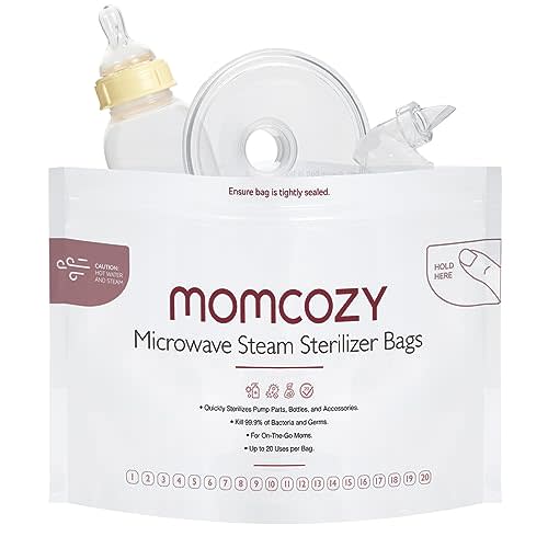Momcozy Microwave Steam Sterilizer Bags, 20 Count Travel Sterilizer Bags Reusable for Breast Pump Part/Baby Bottle, 20 Uses Per Bag, Breastpump Accessories for Momcozy S9 Pro/S12 Pro/V1/V2